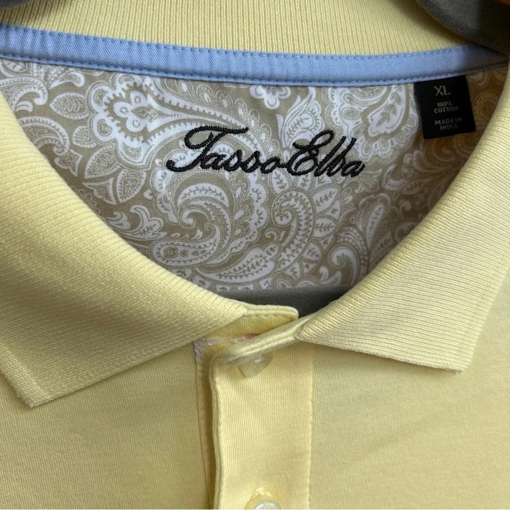 Men’s Tasso Elba 100% Cotton Rugby Polo‎ Button Front Golf Shirt in Lemon Butter - Picture 3 of 4